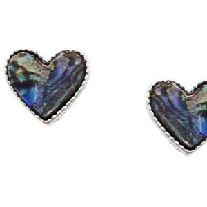 Isles and Stars Shell Abalone Heart Stud Earrings Silver Blue NWT